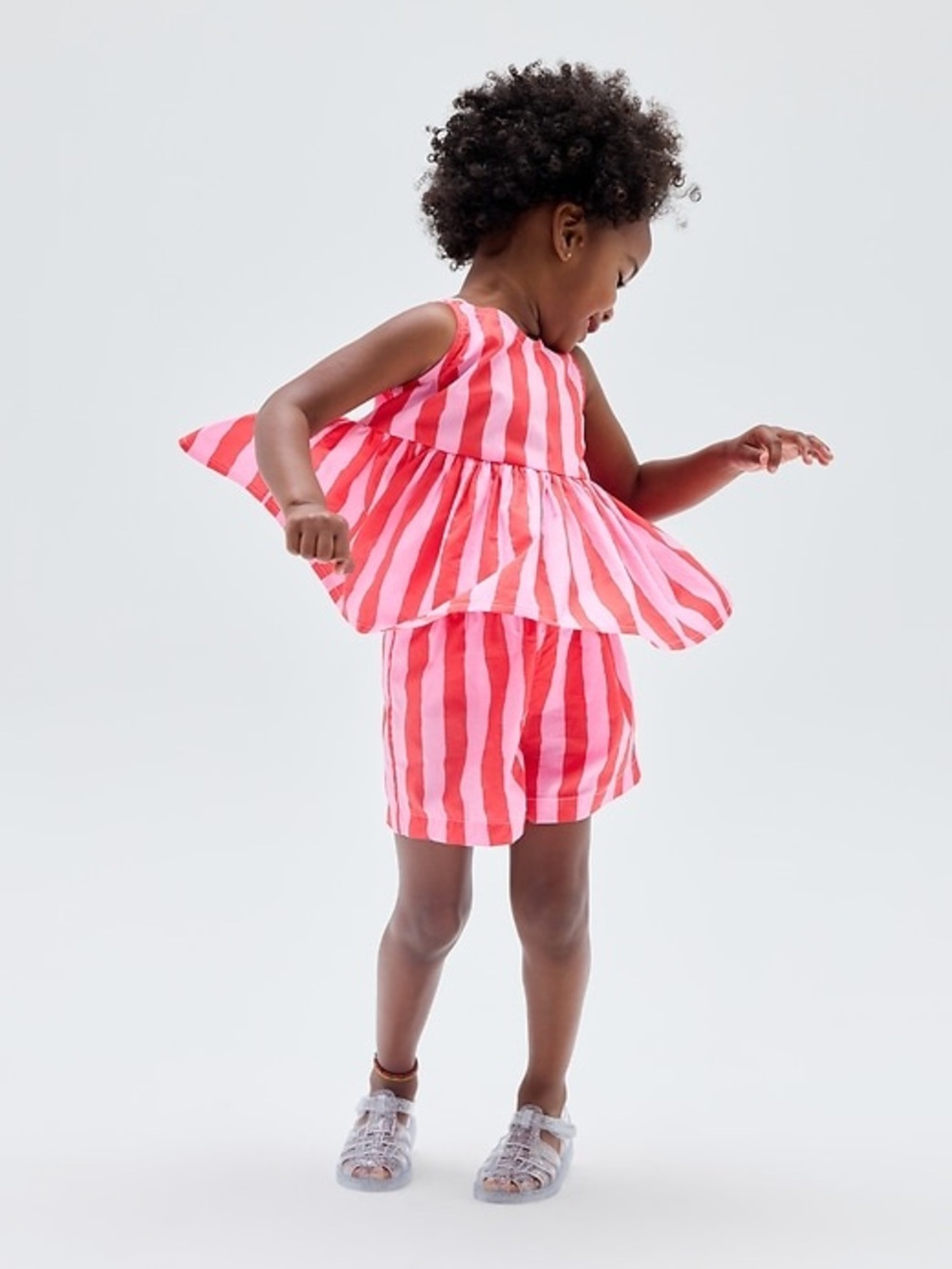 Gap Poplin 2 Piece Outfit Striped Pink Red Top Shorts Matching Set Size 12-18 mo - Picture 3 of 7